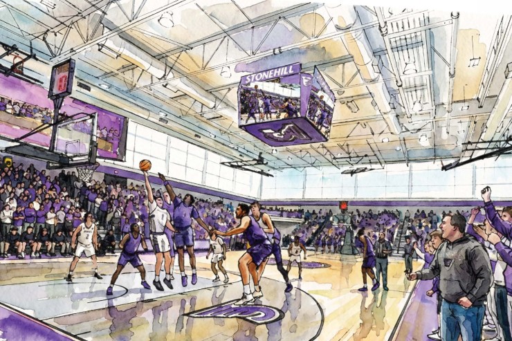 Conceptual watercolor of basketball center by ARC.
