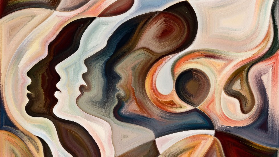 Abstract line of human profiles executed in paint style on the subject of cultural diversity