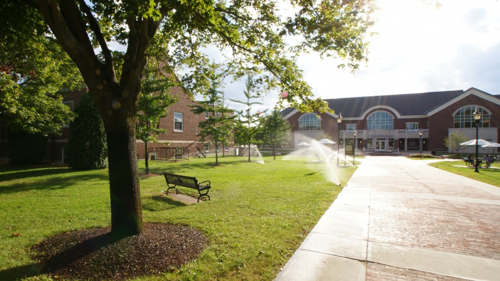 library exterior in the fall