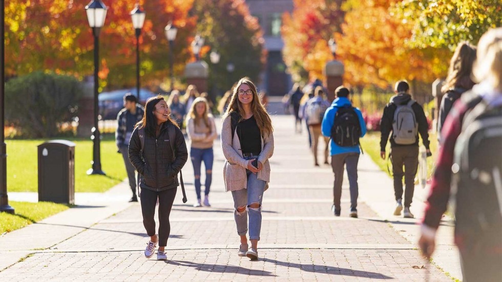 Students on campus in fall