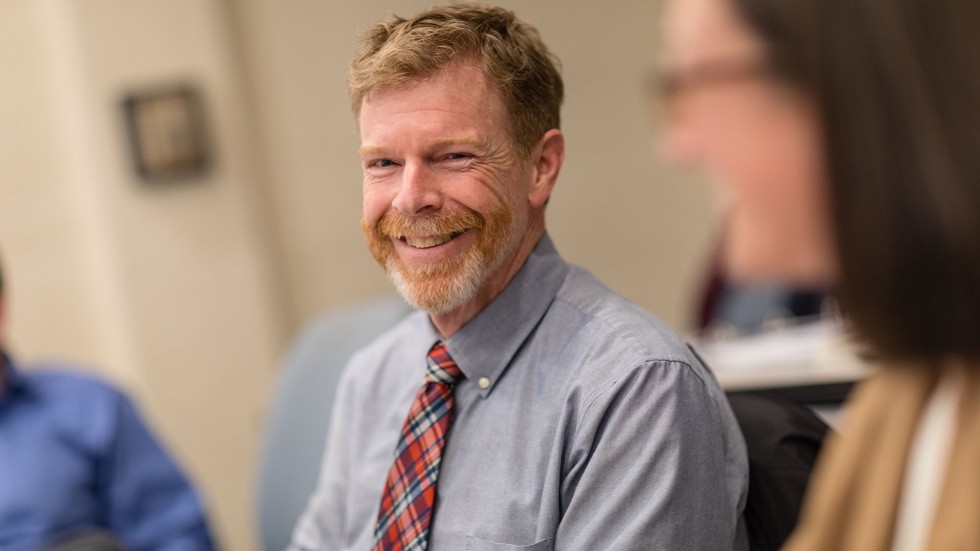 Graduate student in classroom