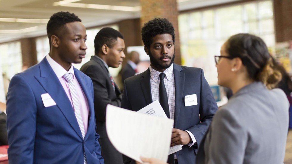Students at a career development event