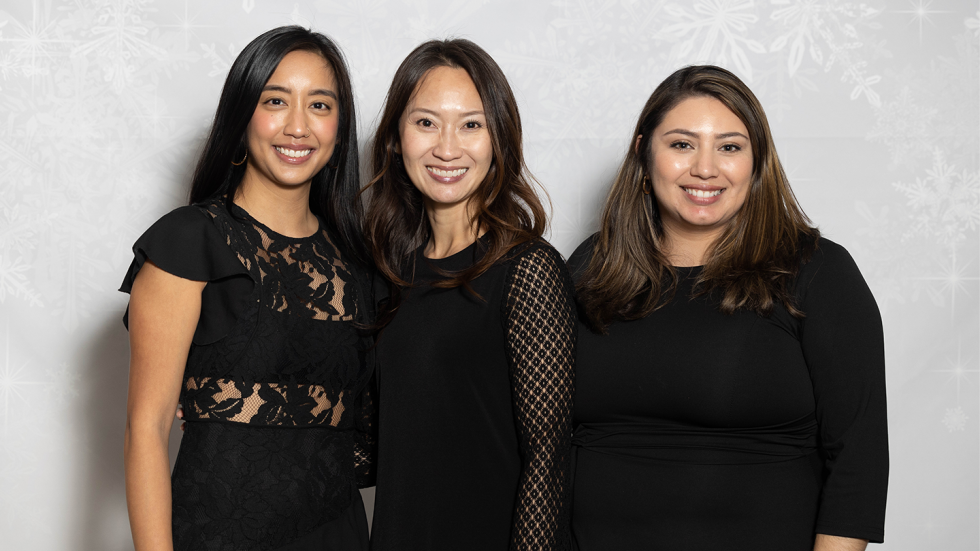 Left to right: Director of Intercultural Affairs Kristine Din, Assistant Director for Mentorship & Advising Teddi Nguyen Lydon, and Assistant Director for Programming & Training Selena Hernandez.