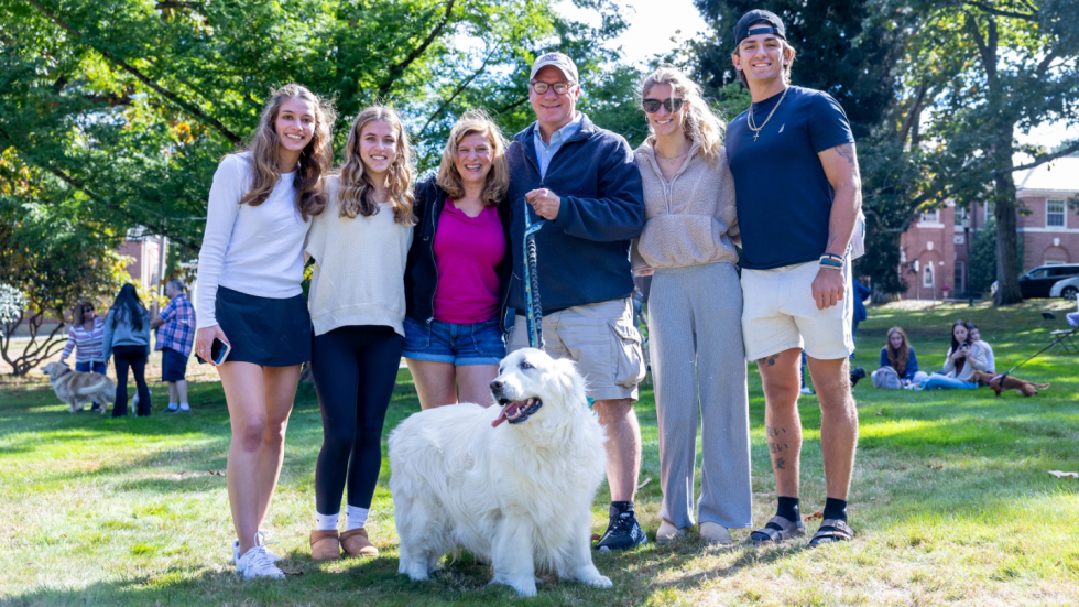 Family of six with dog