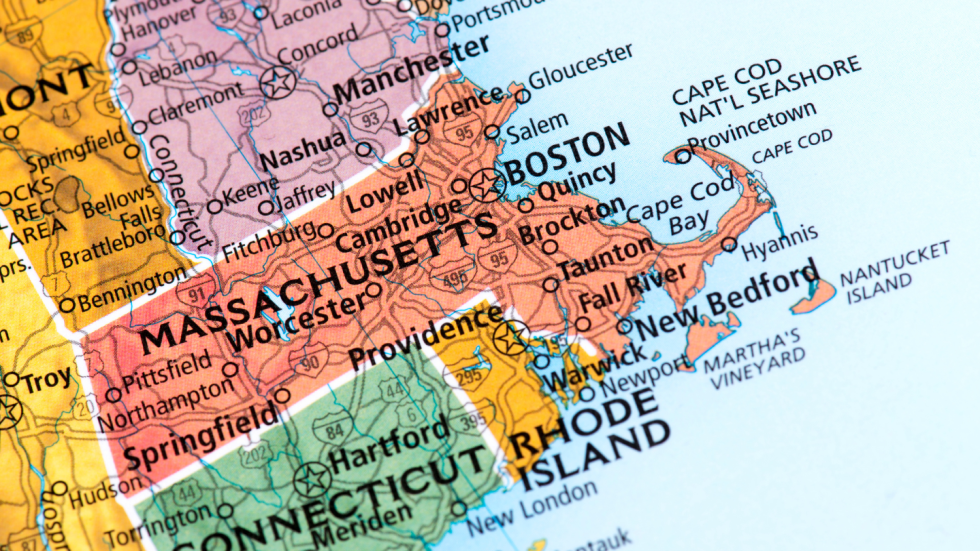 Map with Massachusetts displayed prominently