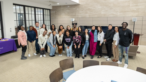 Students and BACES alumni in Meehan Great Room.