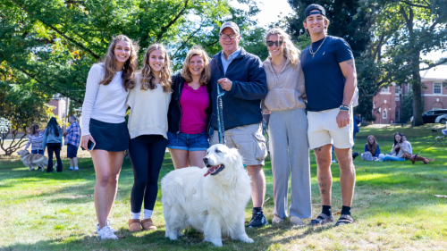 Family of six with dog