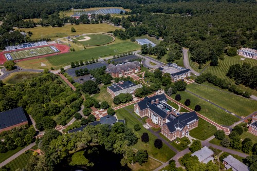 Aerial drone shot of campus