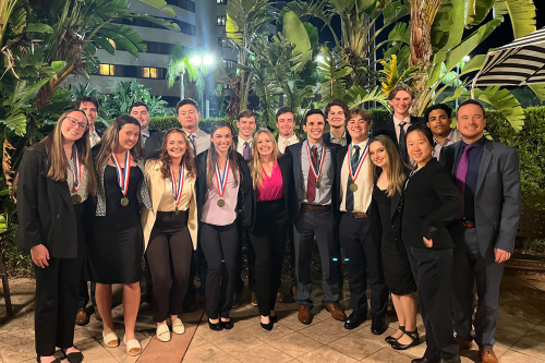 Members of Stonehill College's DECA chapter during the 2023 International Career Development Conference in Orlando, Florida.
