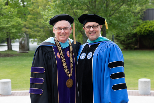 President John Denning, C.S.C., with Vice President for Academic Affairs Peter Ubertaccio at Commencement 2023.