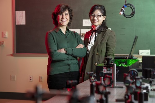 Professor of Chemistry Cheryl Schnitzer (left) and Associate Professor of Physics Guiru (Ruby) Gu (right) 