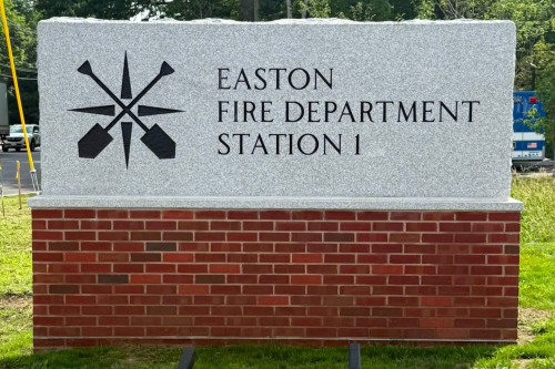 Stone sign that reads "Easton Fire Department Station 1"