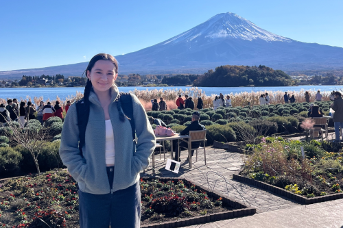 Kaya DeAngelis ’26 at Mount Fuji on the Japanese island of Honshu.