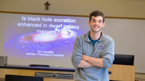 Timothy Woelfle ’24 collaborated with Assistant Professor of Physics Francesca Fornasini in a SURE project to investigate how supermassive black holes form and grow