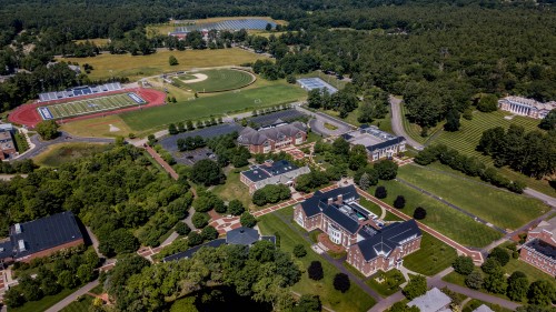 Aerial drone shot of campus