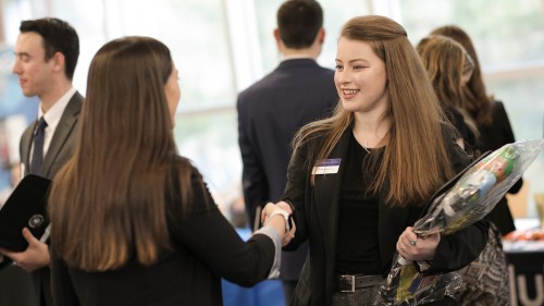 Student at Stonehill's Career Fair