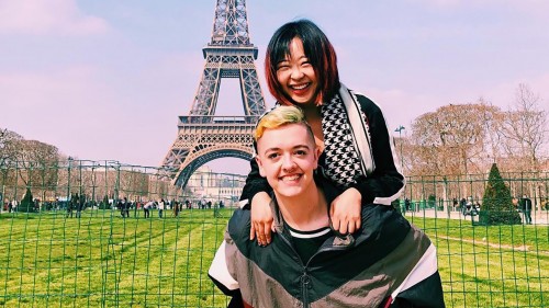 Danny Haffel ’18 in front of Eiffel Tower