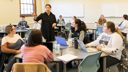 Rebecca Corso assistant professor of Education teaches class