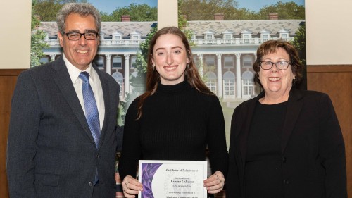 Lauren LoRusso '19 with former Provost Joe Favazza and Professor Anne Mattina