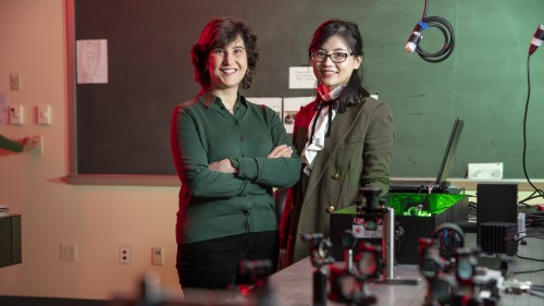 Professor of Chemistry Cheryl Schnitzer (left) and Associate Professor of Physics Guiru (Ruby) Gu (right) 