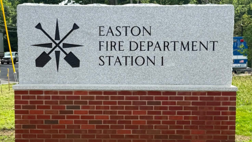 Stone sign that reads "Easton Fire Department Station 1"