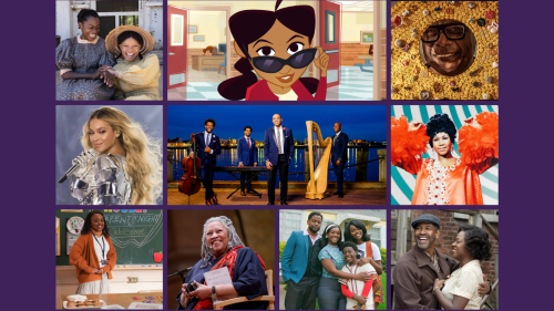 Top Row: Images from The Color Purple, Penny Proud, and The Button Man; Middle Row: Beyonce, Sons of Serendip, Aretha Franklin; Bottom Row: Abbott Elementary, Tony Morrison, The Wonder Years, Fences