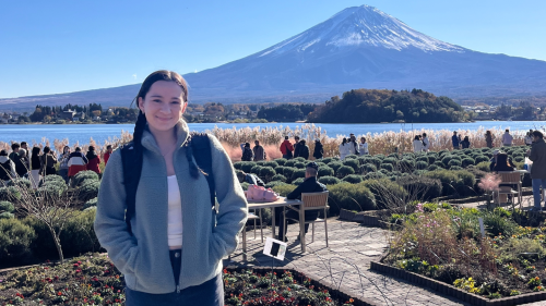 Kaya DeAngelis ’26 at Mount Fuji on the Japanese island of Honshu.