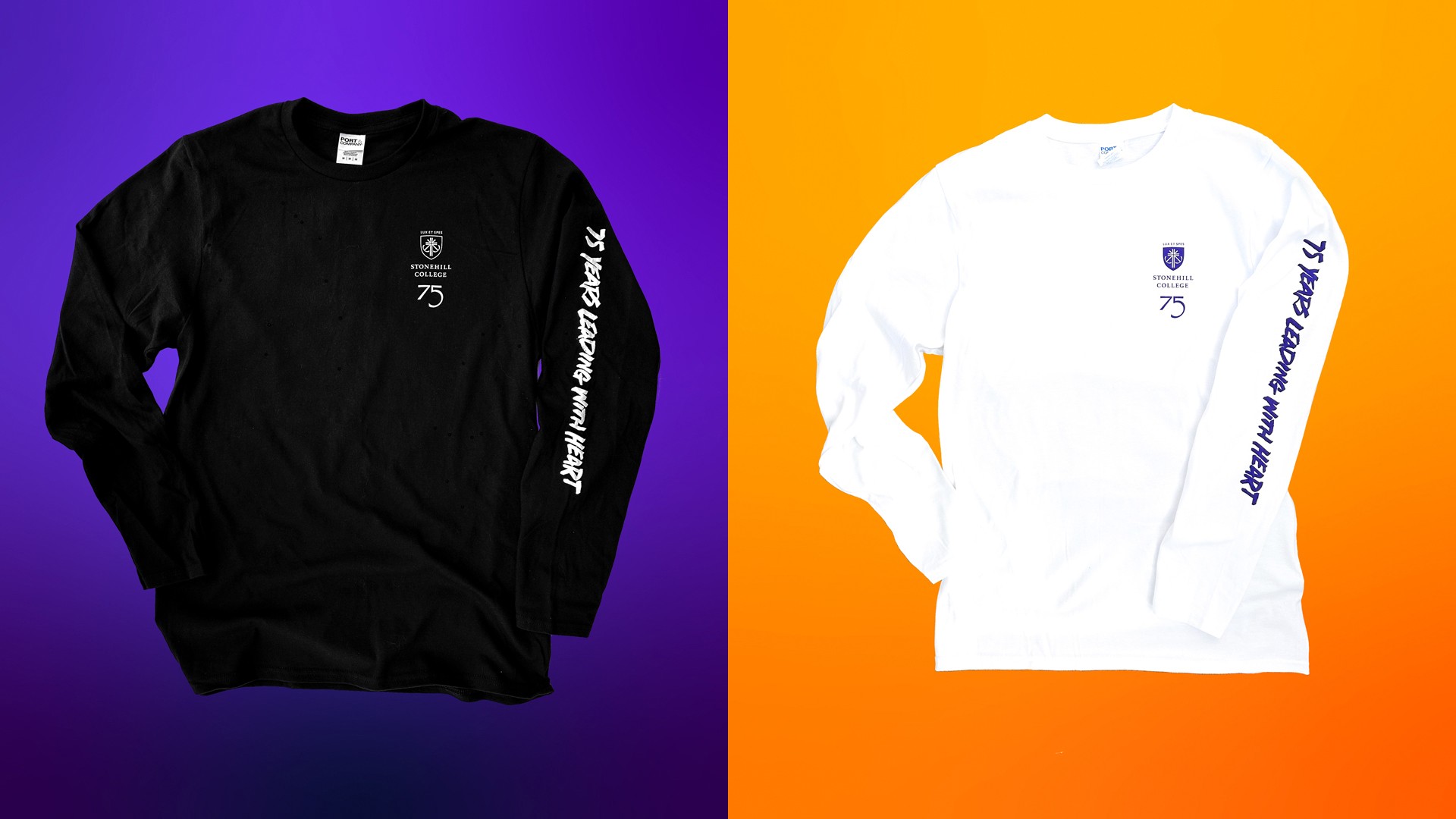 75th anniversary t-shirts (black on left, white on right)