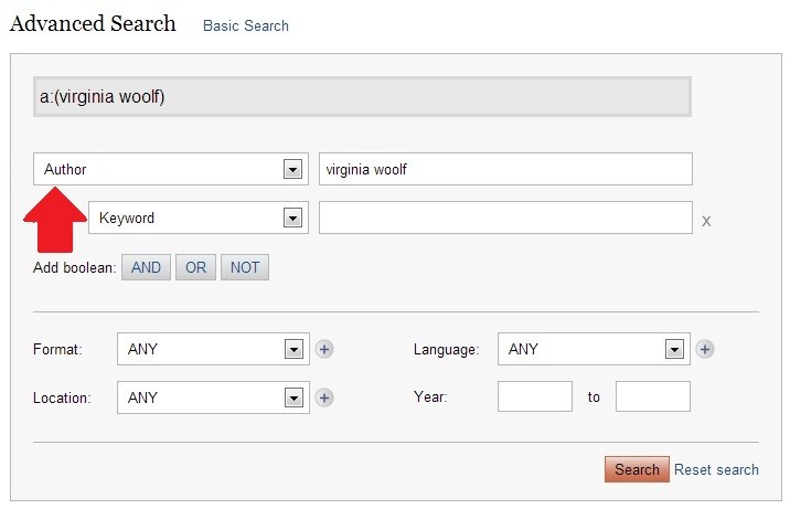 Screen shot of advanced search in HillSearch