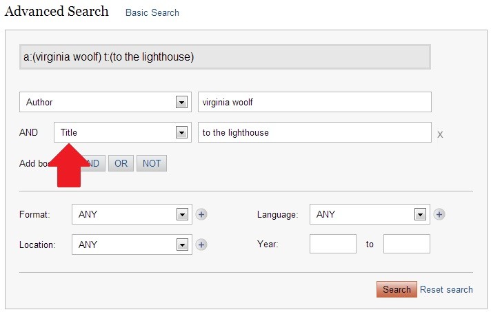 Screen shot of advanced search in HillSearch