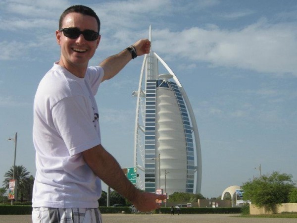 Nick Creedon '13 pictured in front of Burj Al Arab, a hotel in Dubai, United Arab Emirates