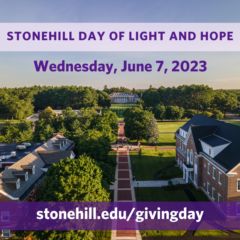 Aerial of campus Stonehill Day of Light and Hope Wednesday, June 7, 2023 www.stonehill.edu/givingday