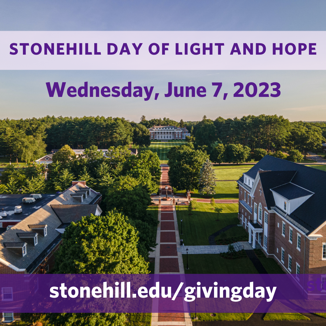 Aerial of campus Stonehill Day of Light and Hope Wednesday, June 7, 2023 www.stonehill.edu/givingday