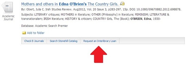 Screen shot of interlibrary loan link