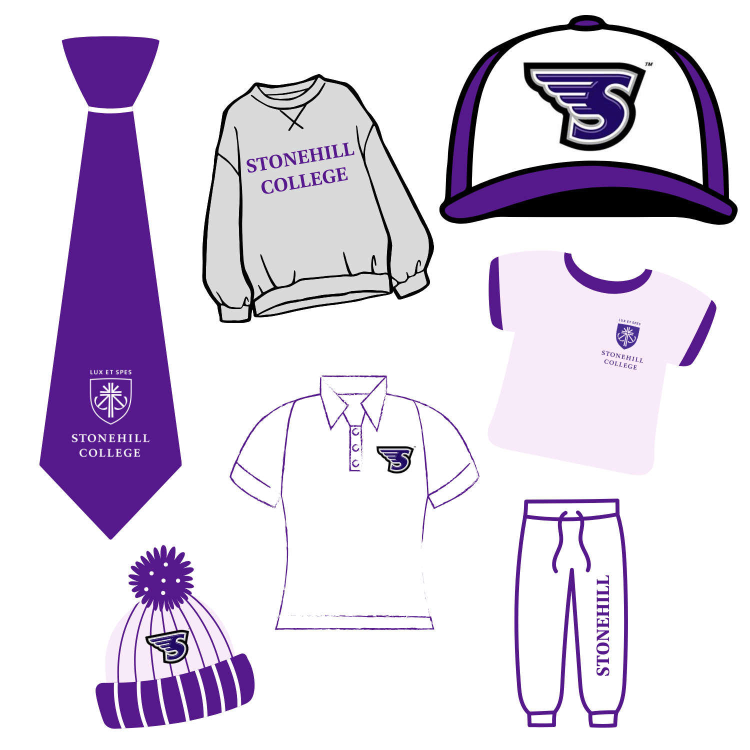 Tie, Hat, Sweatshirt, Golf Shirt, Beanie, Sweatpants Stonehill College