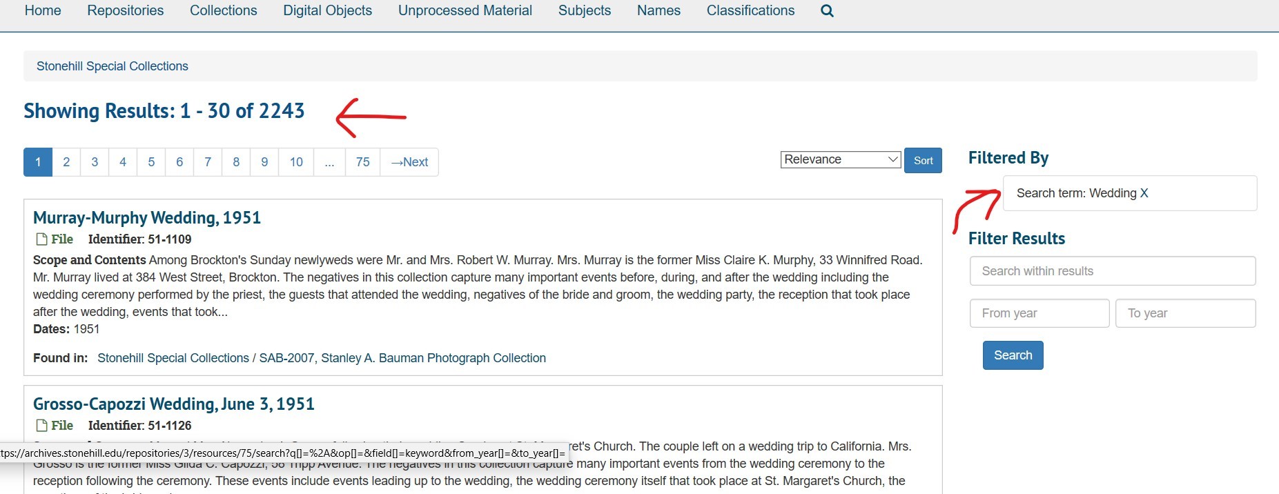 Screen shot of wedding search