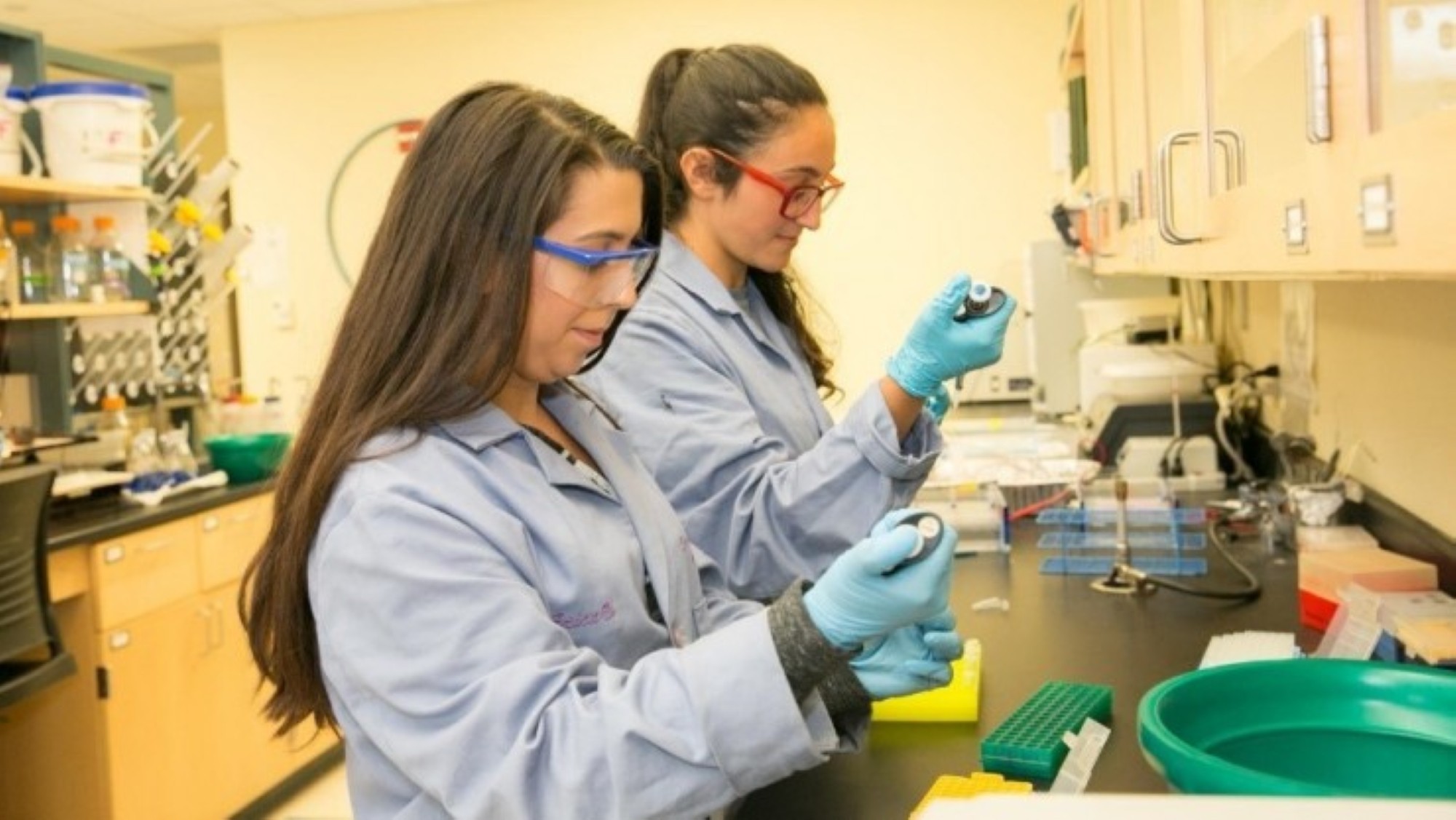 two students in a lab